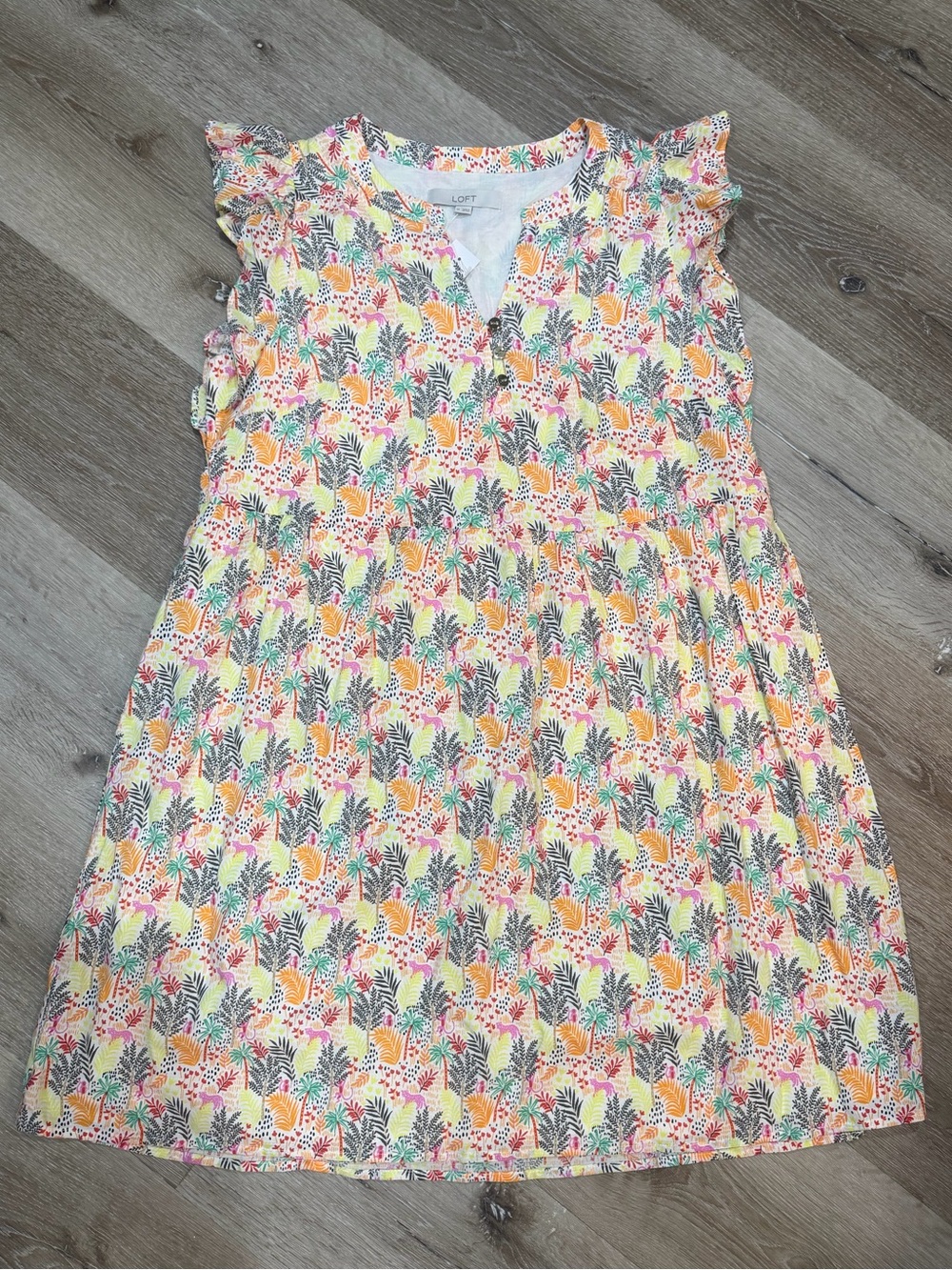 Ann Taylor LOFT Tropical Print Ruffle Sleeve Dress NWT Medium